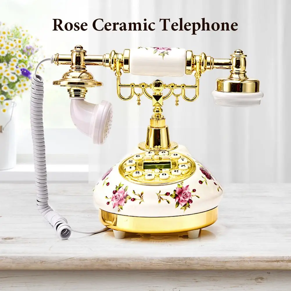 

Ceramic European Telephone American - Style Telephone Landline Retro Innovative High - End Telephone Rose Desktop Phone for Home