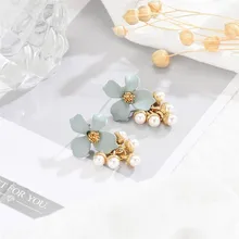 Серьги в виде цветка, жемчужные милые красивые Украшенные корейские популярные серьги в виде цветка, женские модные серьги для женщин pendientes#42