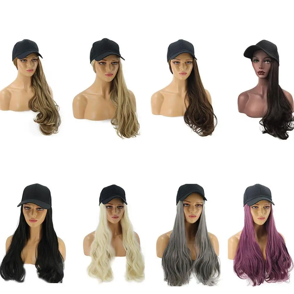 8 цветов, регулируемые женские шляпы, волнистые волосы для наращивания с черной крышкой, все-в-одном, Женская Бейсболка, шапка