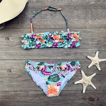 

купальник слитный swimwear kids Children's strap ruffled floral tube top swimsuit bikini suit split swimsuit swimsuit kids girl