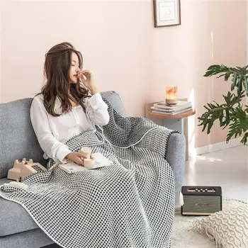 

Knitted line blanket Waffle acrylic wool blanket Office lunch break air conditioning blanket photo props