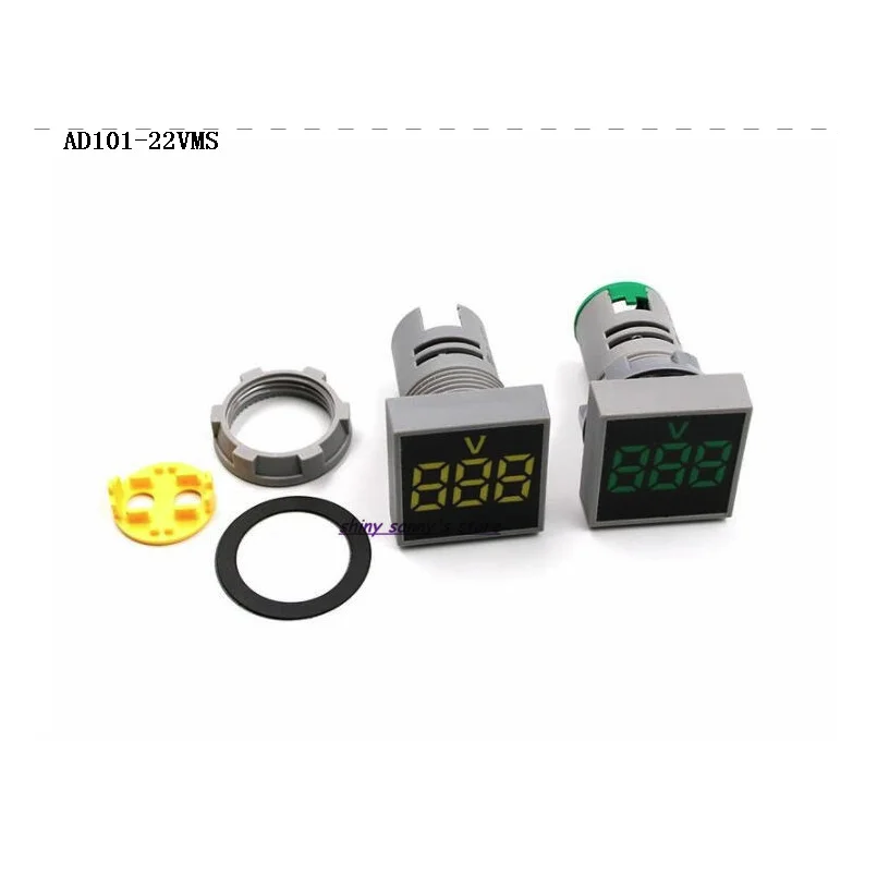 10 개/몫 전압계 사각 패널 LED AD101-22VMS 22mm AC20-500V 빨강, 녹색, 노랑, 파랑, 흰색 디지털 표시 등
