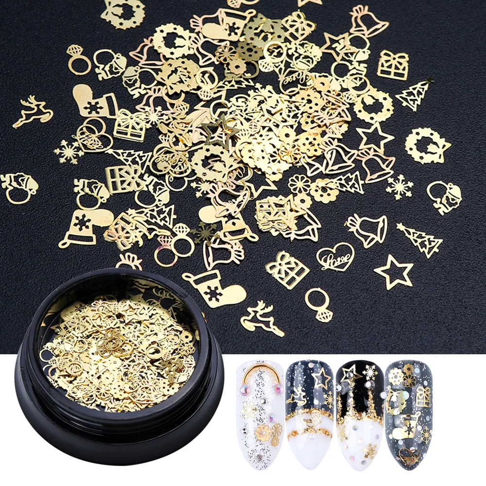 

120 pieces of nail nails for Christmas special nail sequins snowflake bells stars nail decoration thin patches designer charms