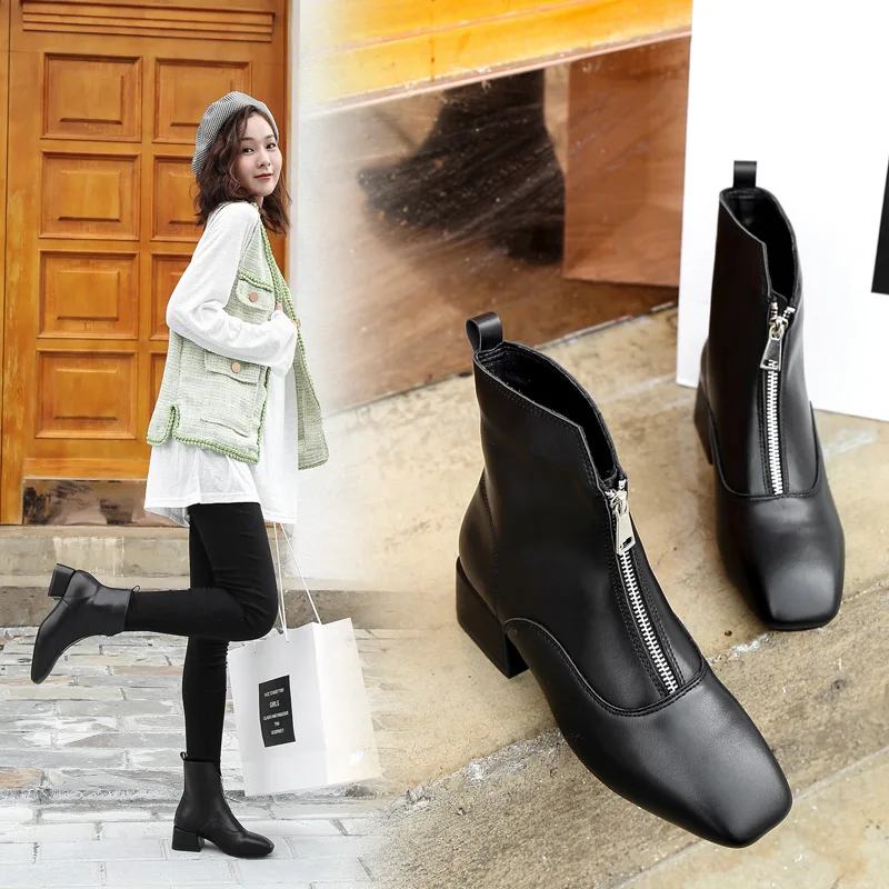 

Women's Rubber Boots Zipper Rock Shoes Woman Booties Ladies Luxury Designer Chunky Heel Rain Martins Autumn 2019 Ankle Med