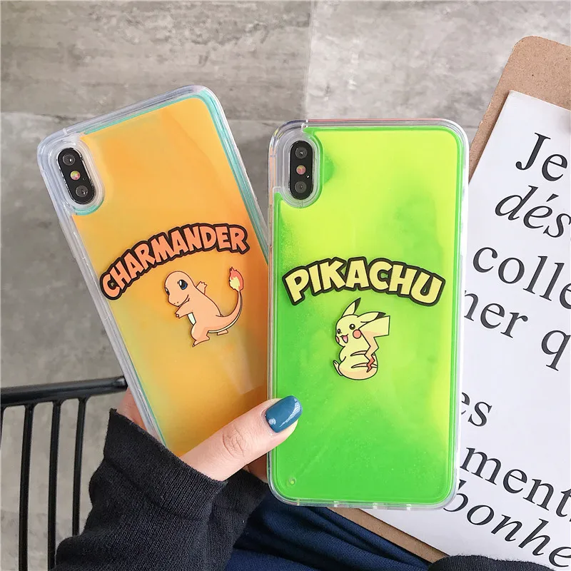 

Luminous Neon Sand Cute Animal Case for iPhone XR XS max X 6 7 8plus Glow In The Dark Liquid Glitter Quicksand Phone Case cover