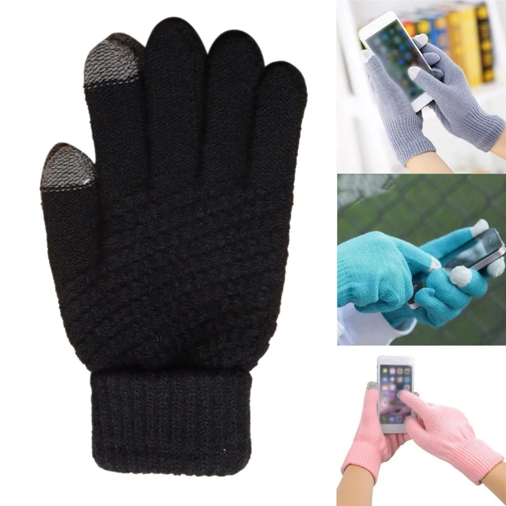 Hot Selling Winter Gloves For Men And Women Solid Color Knitted Touchscreen Mittens Glove Keep Warm Fleece Guantes#15