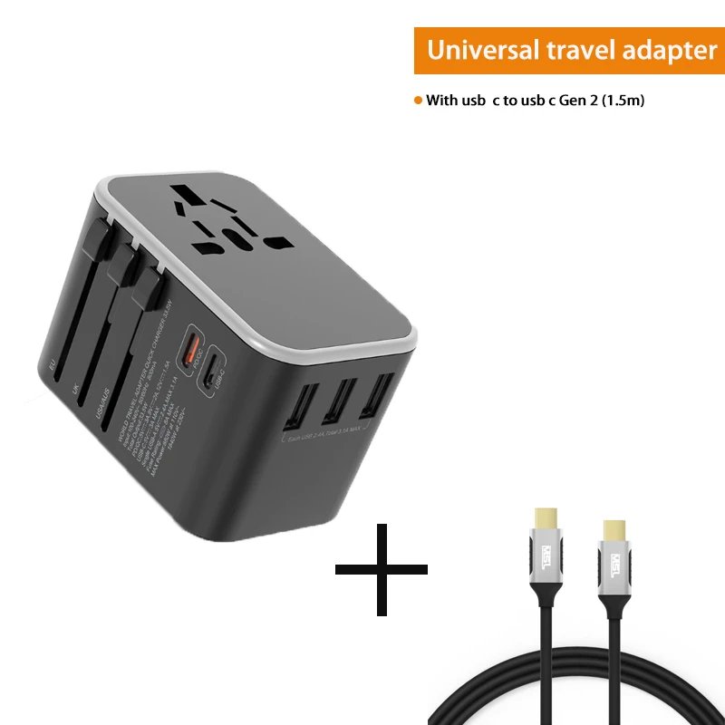 Dual Usb Type C Pd18w Travel Charger Adapter Cable Worldwide Travel Socket For Iphone Xs Max With Dual Usb C Pd Charging Cable International Plug Adaptor Aliexpress