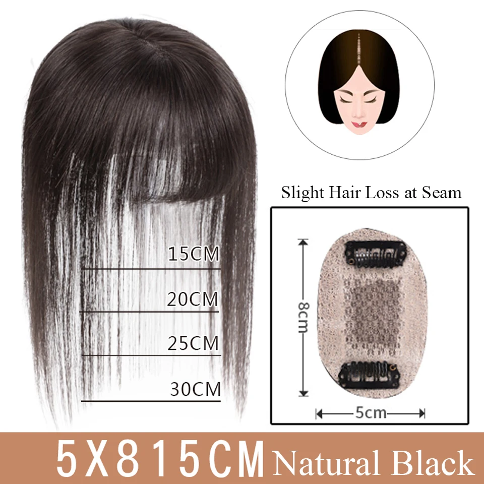 Brazilian Straight Topper Hair Remy Hair with Bangs for Women Clip-in One-piece Hair Extension Human Hair Pieces for Hair Loss