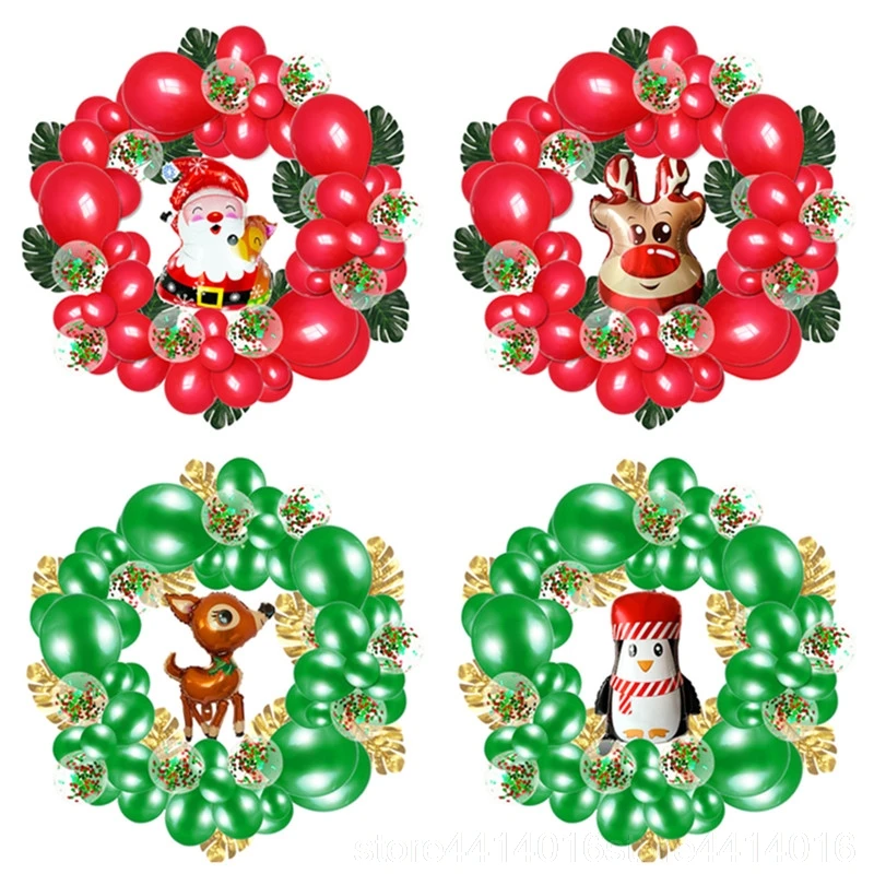 

1set Red Christmas Wreath Balloon Confetti Santa Bear Balloon Set Turtle Back Leaf Christmas Birthday Party Decoration Balloon66