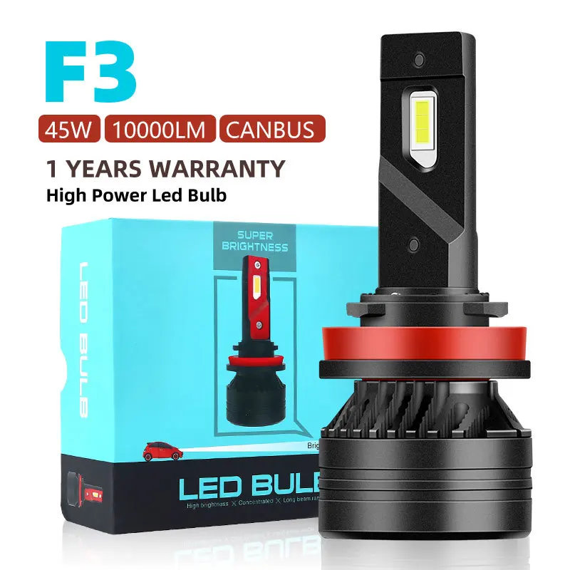 F3 90W H7 Led Canbus 10000LM High Power Headlight H1 H4 H8 H11 9005 9006 Hb3 9004 9007 H13 9012 Led Bulb Turbo Lamp For Car 2PCS