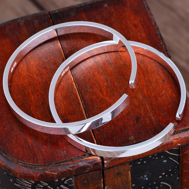 BALMORA Подлинная 999 чистого серебра простые браслеты для женщин мужчин пара юбилей подарки Винтаж крутая мода ювелирные изделия Pulsera