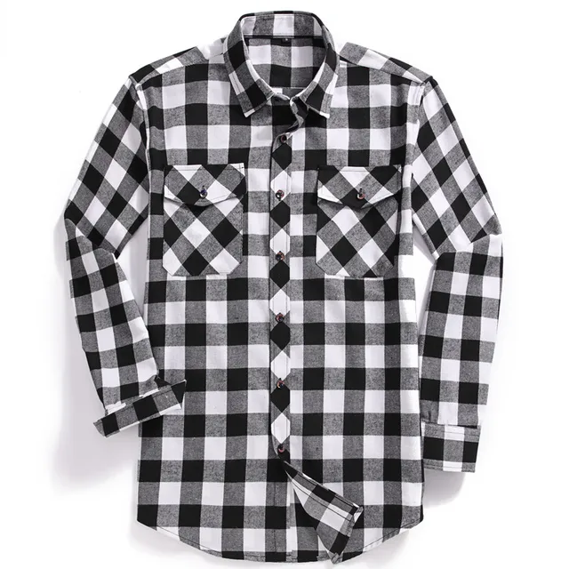 2021 New Men Casual Plaid Flannel Shirt Long-Sleeved Chest Two Pocket Design Fashion Printed-Button (USA SIZE S M L XL 2XL) 4