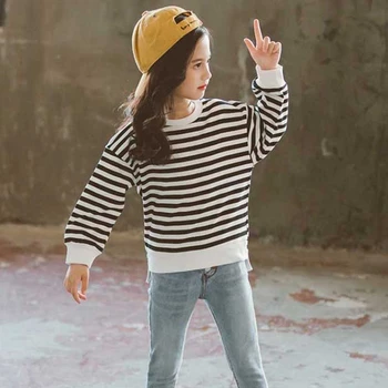

Back To School Hoodie Girls 2019 Autumn Clothing Children Toddler Red Black Striped Sweatshirt Kids Teen Hoodies Girl Tops Fall