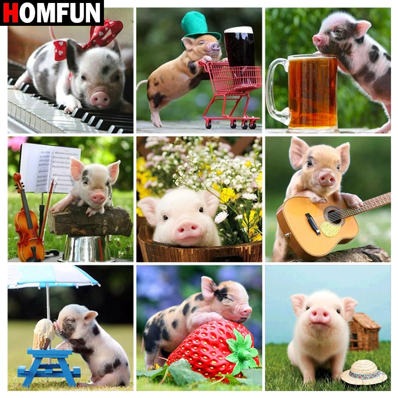 HOMFUN Full Square/Round Drill 5D DIY Diamond Painting &quotPig strawberry animal&quot 3D Embroidery Cross Stitch Home Decor Gift | Дом и сад