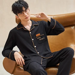 Spring Autumn Knitted Cotton Cartoon Men's Pyjamas Striped Pajamas Set Casual Male Sleepwear Pyjama Night Pijamas 3XL Homewear