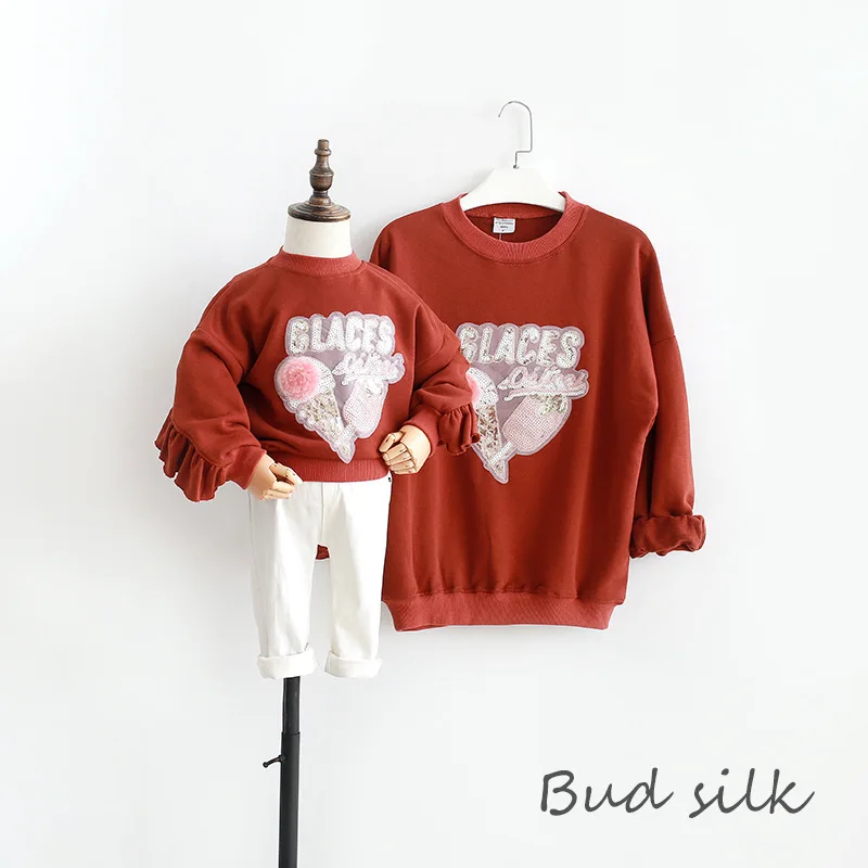 

2019 Spring And Autumn Parent-child Matching Outfit Ice Cream Sequin Flounced Casual Mother-daughter Matching Outfit Loose-Fit H
