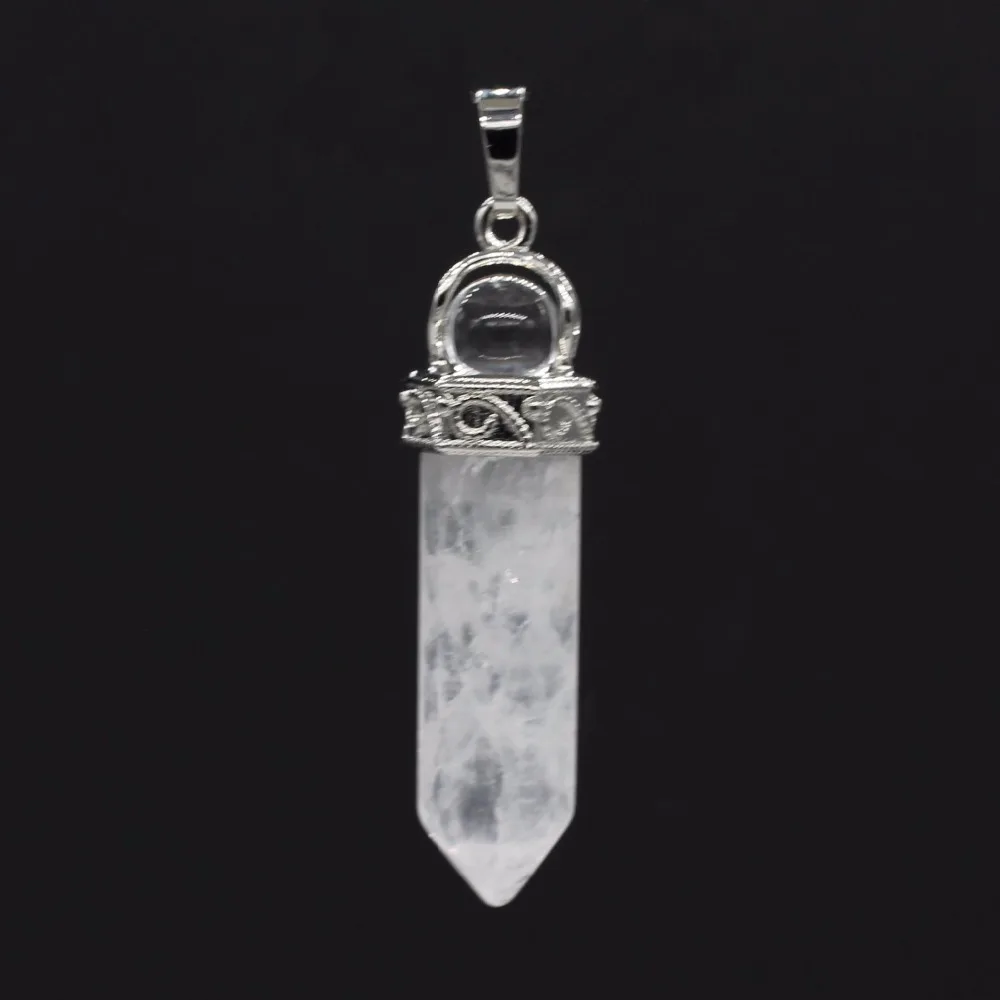 Модные бусины, покрытый серебром натуральный камень кристалл шестигранная колонна с бусинами кулон этнические ювелирные изделия