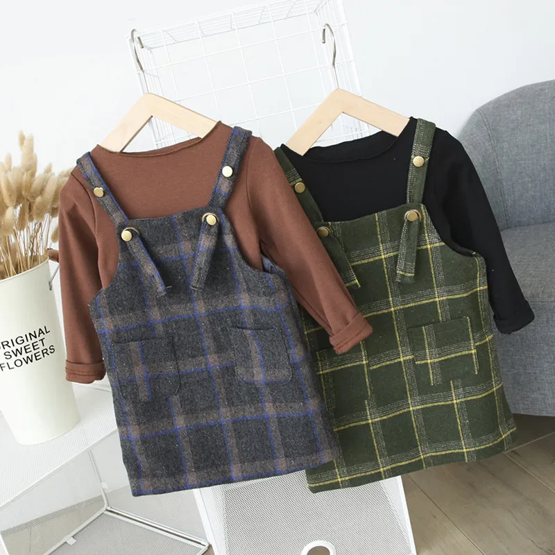 

Mihkalev children clothes girl 6 to 7 years 2019 autumn kids clothing set for girls tracksuit tshirt +plaid dress girl outfits