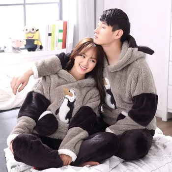 

Cartoon Couples Pyjamas Women Men Sleepwear Pijamas Ladies Winter Flannel Fleece Warm Pajamas Set Homewear For Girls Nightwear