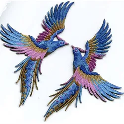 Phenix Birds Elegant Embroidered Appliques in Azure Blue and Pink Gold (Blue Phoenix)