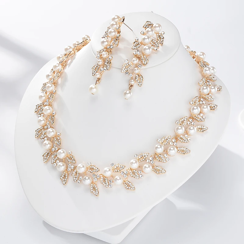ESERES Роскошные Ювелирные наборы жемчужные бусы Кристалл ожерелье и серьги для женщин наборы ожерелий для невесты