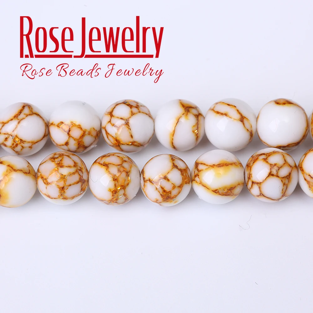 Natural Stone Beads White Turquoises Golds Thread Pine Round Spacer 4/6/8/10 mm For Jewelry Making Bracelets Necklace | Украшения и