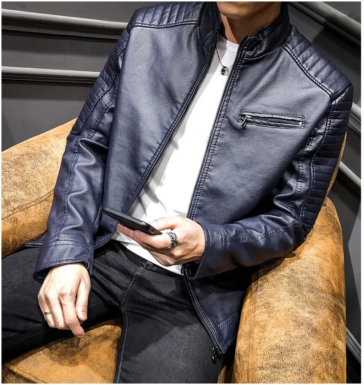 Модный бренд High Street искусственная кожа для мужчик куртка Байкер Slim Fit замшевые куртки для мужчин Твердые молнии ПУ Топы пальто DS50869