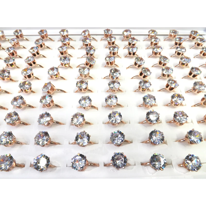 

Women's Bling Bling Transparent Zircon Rings With Rose Gold Color Adjustable Setting 50pcs/lot