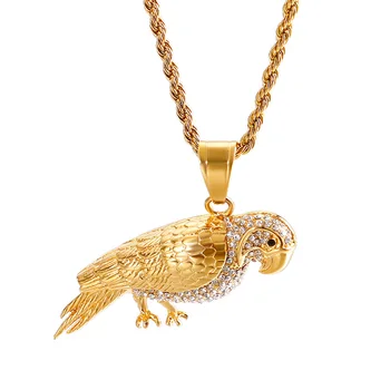 

Stainless Steel Men's Hiphop Pendant Necklace Silver Gold Color Cubic Zircon Parrot Eagle Animal Pattern 50cm Chain for Free