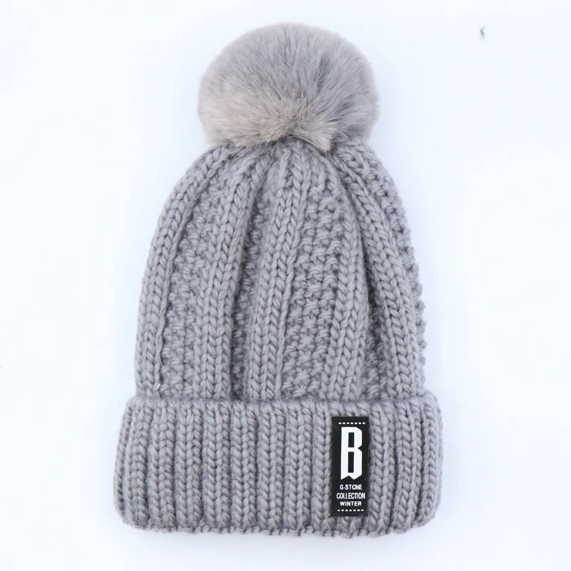 Серый Теплая зимняя вязаная шапка skullies beanies, женская брендовая Высококачественная зимняя женская Лыжная шерстяная меховая шапка с помпонами, вязаный шарф - Цвет: Серый