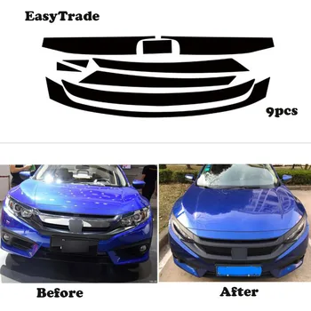 

9PCS Car Middle Net Frame Headlight Eyebrows Eyelid Trim Eye Lid Sticker Decal For Honda Civic 10th accessories