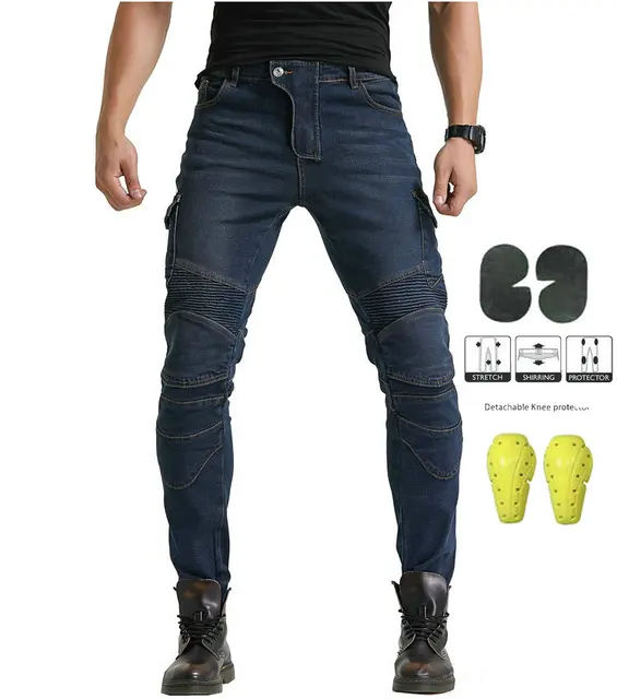 Motorcycle Pants Moto Protection Motocross Jeans Rodilleras Moto Jeans Men Motorcycle Motocross Pants Four Seasons Breathable JES-6- Blue