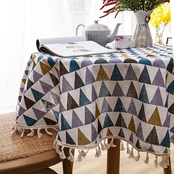 

New Style Polyester Cotton Linen Printed Tassels Tablecloth Table Cloth INS Circle Tablecloth Tablecloth Towel Cover