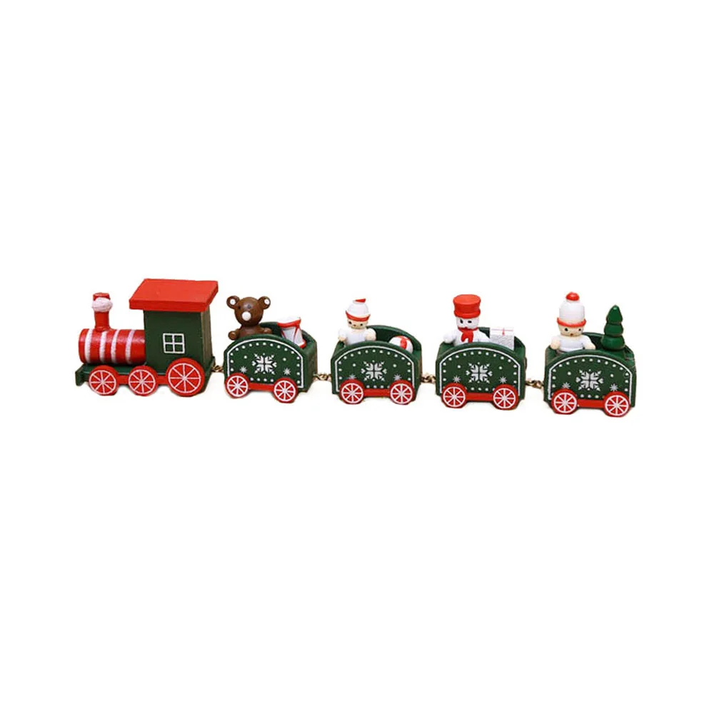 Рождественские игрушки поезд окрашенный дерево рождественские украшения для дома с Санта/медведь Рождество для детей игрушка деревянный поезд Новогодний подарок - Цвет: Зеленый