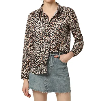 

Womens Chiffon Casual Snake Printed Button Up Long Sleeve Loose Shirt Top Blouse Print Turn-down Collar Blusa Verano Mujer #YL5