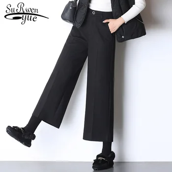 

Fashion Casual Autumn Winter Warm Woolen Pants Women Plus Size Ankle-length Pants High Waist Wide Legs Pants Trousers 7270 50