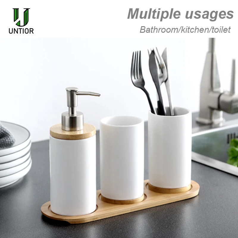 UNTIOR 3PCS Ceramic Bathroom Accessories Set Fashion Soap Dispenser Toothbrush Holder Tumbler Ceramic Household Bathroom Product 5