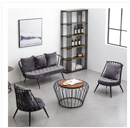 Iron sofa northern Europe simple modern balcony milk tea shop table and chair net red ins women's clothing shop small sofa