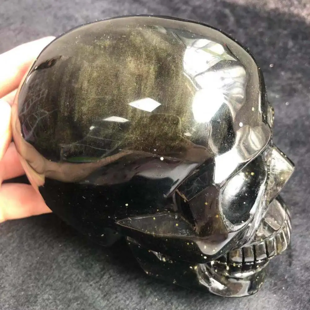 

Free Shipping 1.78kg Natural Gold Obsidian Stone Crystal Reiki Healing Stone Crystal Skull For Sale FMX