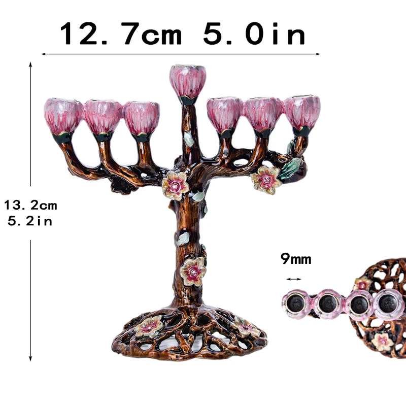 H&D 7 Branch Jewish Menorah Tree of Flowers Antique Hanukkah Menorah Collectible Chanukiah Candlestick Holder Jerusalem Gift