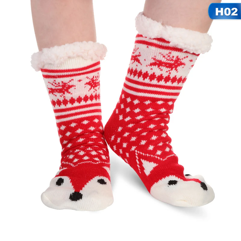 Women's Winter Socks Thick Plush Cotton Socks Warm Non-slip Home Floor Socks Christmas Gifts Cartoon Carpet Socks New - Цвет: 02