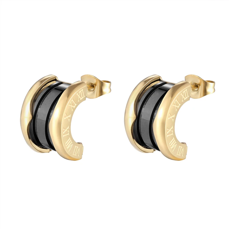 

Classic Design Stainless Steel Roman Numeral Semicircle Ceramic Stud Earring Gift For Women Love Earring Female Vintage Jewelry