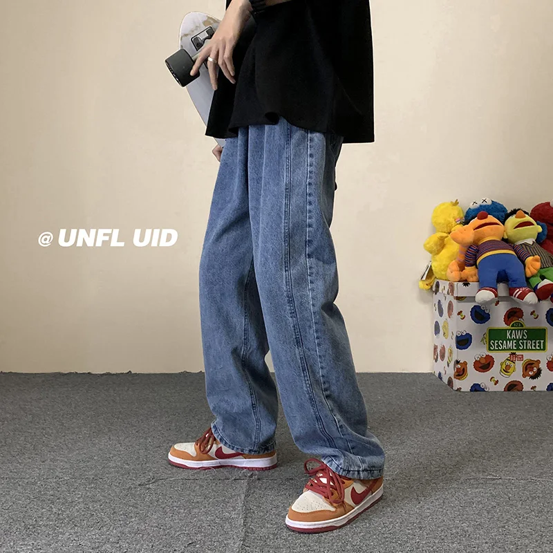 Jeans a gamba larga blu/verde moda uomo Retro Baggy Harajuku Jeans uomo  Streetwear pantaloni larghi in Denim dritto Hip hop uomo|Jeans| - AliExpress