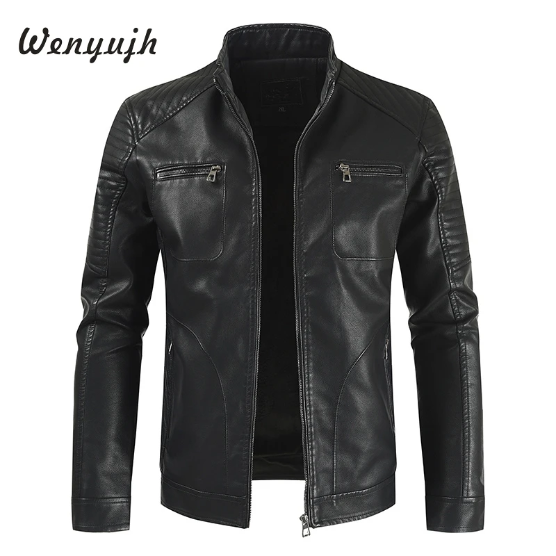 

Wenyujh Brand PU Leather Jacket Men Long Stand Collar Solid Color Jackets Coats Men's Leather Jackets Men Clothing Jaqueta couro