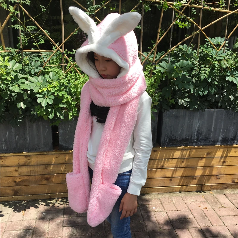 pink-child Осенне-зимняя шапка шарф перчатки Комплект из трех предметов женский корейский вариант милый кролик колпак утолщенный Теплый Женский - Color: pink-child