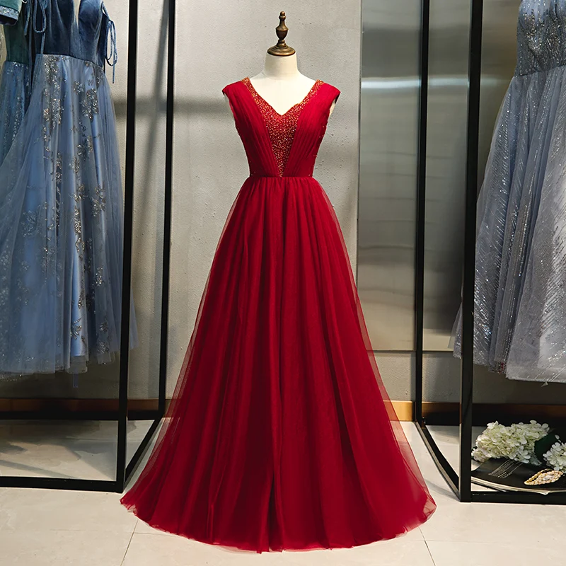 SSYFashion бордовый вечернее платье банкет элегантный длинный v-образный вырез в пол блестки бисерное платье для торжеств Vestidos De Fiesta - Цвет: Бургундия