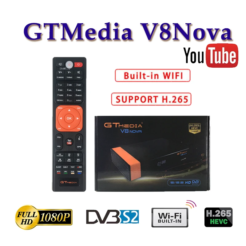 

Hot Satelliet TV Ontvanger GtmediaV8 Nova ingebouwde Wifi DVB-S2 Volledige HD H.265 Decoder Freesat V8 support cccam server
