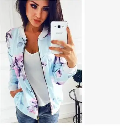

Jackets Flower Print Retro Ladies Women Plus Size Short Thin Slim Bomber Jacket Coats Basic Casual Outerwear Big Sizes 5XL