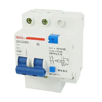 

35mm DIN Dail 2P Overload Proetction Circuit Breaker 230VAC 32A 6000A DZ47LE-63