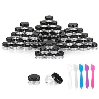 

" 100pcs 3g Empty Clear Plastic Sample Containers with Lids Cosmetic Jars with 5 Pieces Mini Spatulas Makeup Samples Lip Balms "
